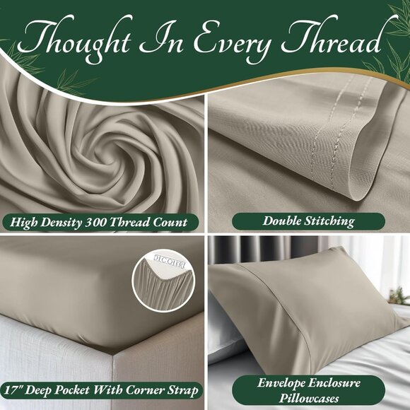 2- NIB Bamboo Sheets Queen Size 6 pcs-Ultra Soft & Luxuriously Cooling, 17" Deep - Picture 3 of 8